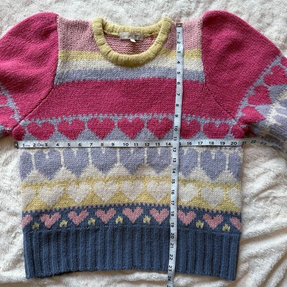 LoveShackFancy Shirelle Puff-Sleeve Heart Sweater Wool Alpaca Pink Icing Medium - Picture 14 of 15
